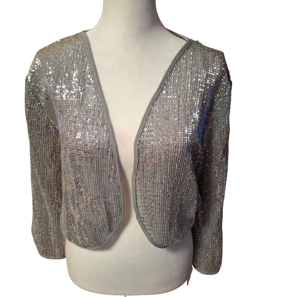 NWT Studio One New York Silver Sequin Open Front Cardigan